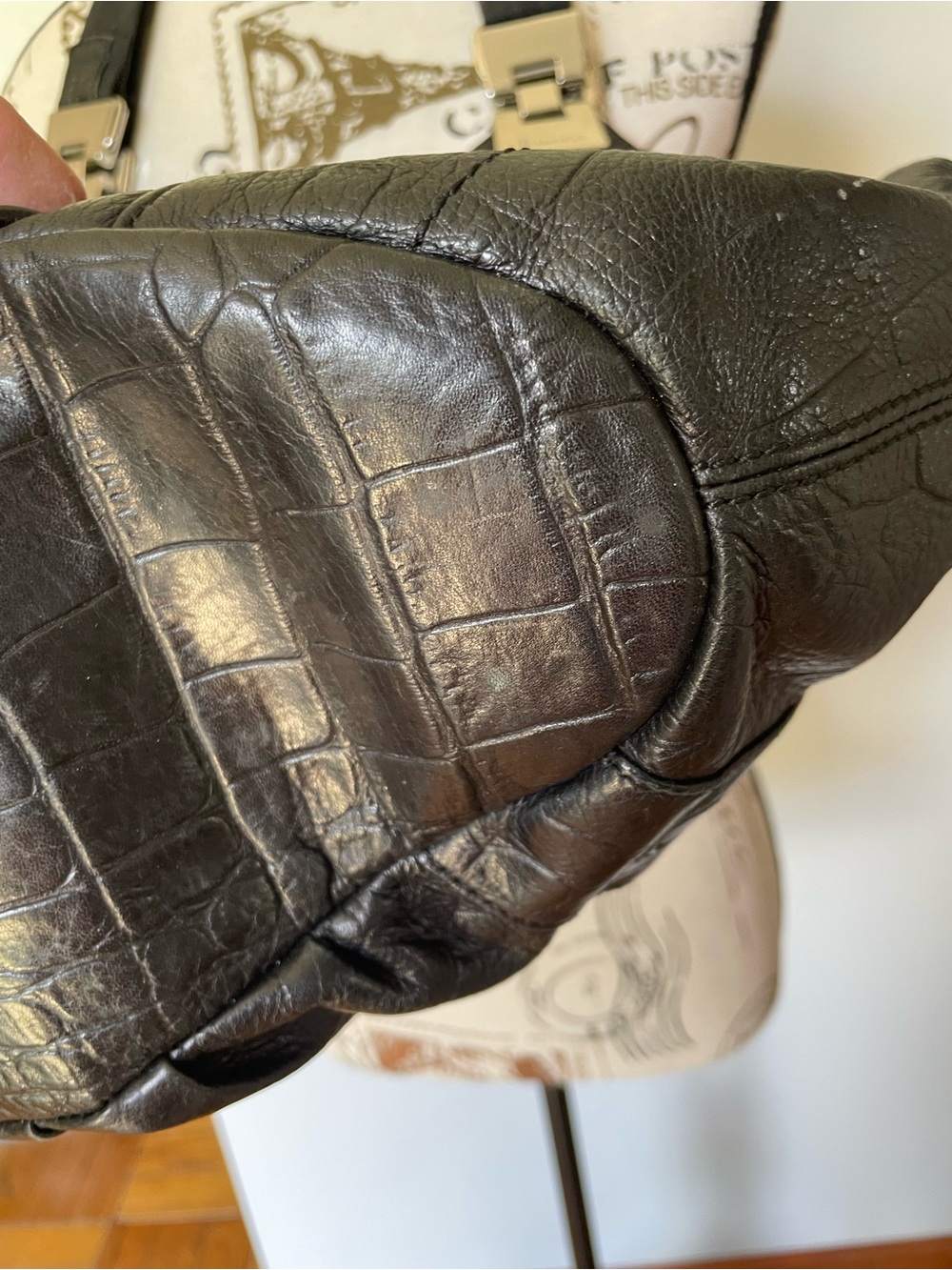 B. Makowsky Black Croc-Embossed Leather Hobo Bag - Picture 3 of 10